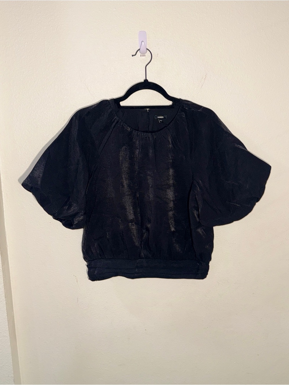 Express Black Short Balloon Sleeve Blouse